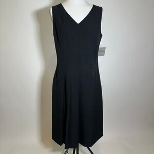NWT Kasper Black Sleeveless V-Neck A-Line Pleated Dress Workwear Womens Size 6
